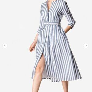 eShakti Navy and White Striped Midi Dress